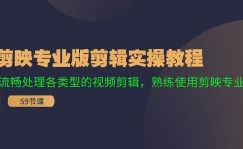 剪映专业版剪辑实操教程:流畅处理各类型的视频剪辑,熟练使用剪映专业版