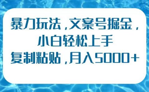 暴力玩法，文案号掘金，小白轻松上手，复制粘贴，月入5000+