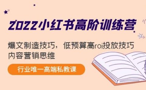 2022小红书高阶训练营：爆文制造技巧，低预算高roi投放技巧，内容营销思维