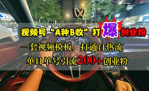 视频号“A种B收”打爆创业粉，单日单号引流200+创业粉，一套视频模板打通自热流