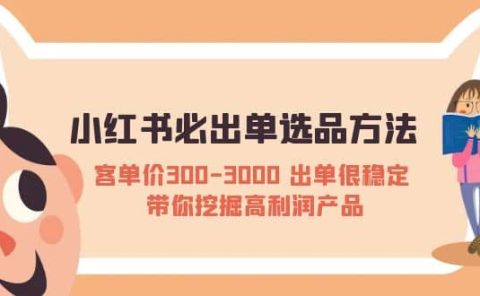 小红书必出单选品方法：客单价300-3000 出单很稳定 带你挖掘高利润产品