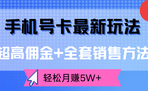 超高佣金+全套销售方法，手机号卡最新玩法，轻松月赚5W+