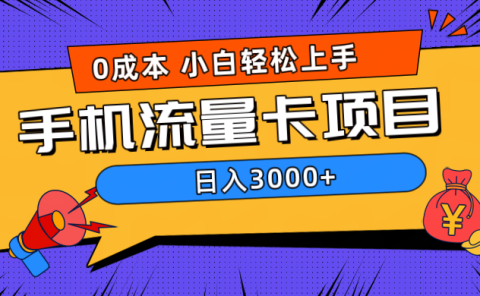 0成本,手机流量卡项目,日入3000+