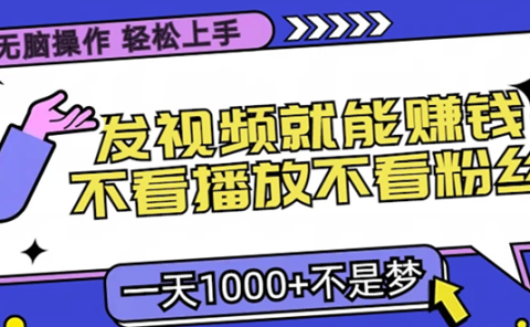 只要发视频就能赚钱?不看播放不看粉丝,无脑操作,小白轻松上手,一天1000+