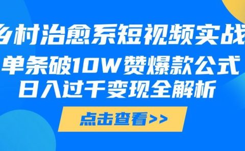 乡村治愈系短视频实战，单条破10W赞爆款公式，日入过千变现全解析