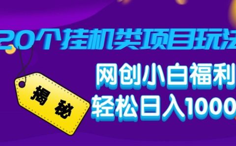 揭秘20个挂机类项目玩法 网创小白福利 轻松日入1000+