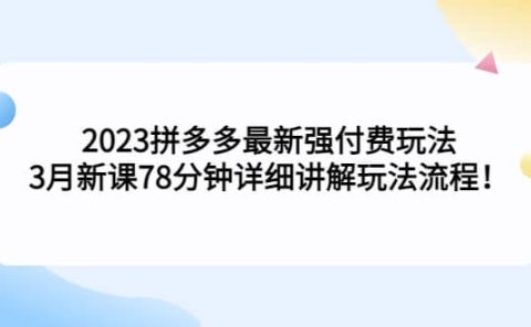 2023拼多多最新强付费玩法，3月新课78分钟详细讲解玩法流程