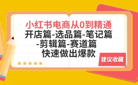 小红书电商从0到精通：开店篇-选品篇-笔记篇-剪辑篇-赛道篇 快速做出爆款