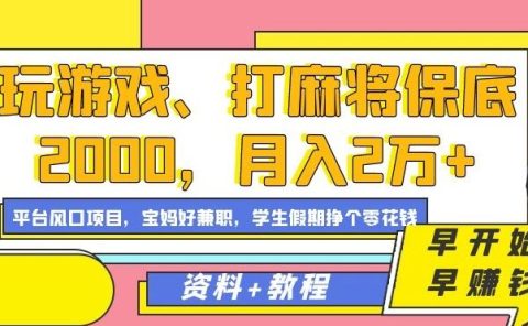 玩游戏、打麻将保底2000,月入2万+,平台风口项目