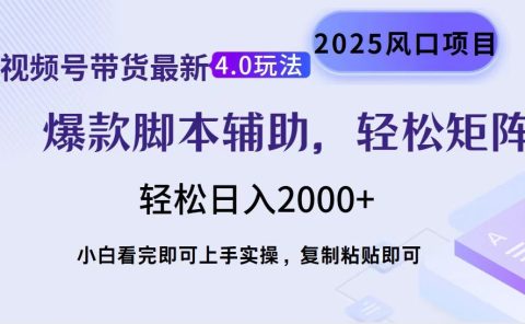 视频号带货最新4.0玩法,作品制作简单,当天起号,复制粘贴,脚本辅助,轻松矩阵日入2000+