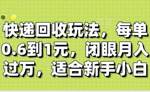 快递回收自助玩法,没单收益0.6到1元,闭眼也能月入一万,适合新手小白