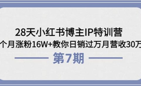 28天小红书博主IP特训营《第6+7期》4个月涨粉16W+教你日销过万月营收30万