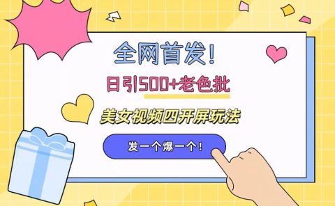 全网首发！日引500+老色批 美女视频四开屏玩法！发一个爆一个！