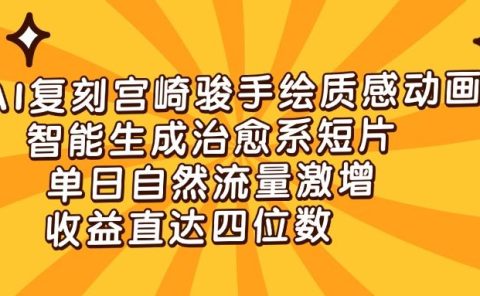 AI复刻宫崎骏手绘质感动画,智能生成治愈系短片,单日自然流量激增,收益直达四位数