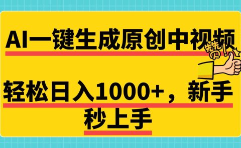 免费无限制，AI一键生成原创中视频，新手小白轻松日入1000+，超简单，可矩阵，可发全平台