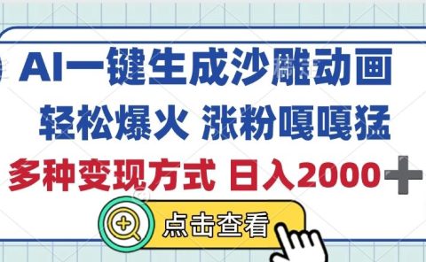 AI一键生成沙雕动画,轻松爆火,多种变现方式,日入2000+