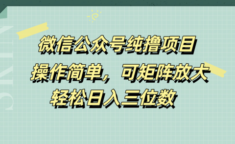 微信公众号纯撸项目,操作简单,可矩阵放大,轻松日入三位数