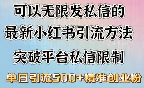 可以无限发私信的最新小红书引流方法，突破平台私信限制，单日引流500＋精准创业粉
