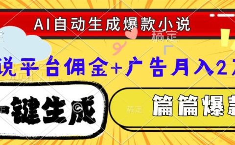 Ai自动生成网文爆款小说,一件生成小说大纲、故事情节,每篇都是爆款,小说平台佣金加广告月入2万