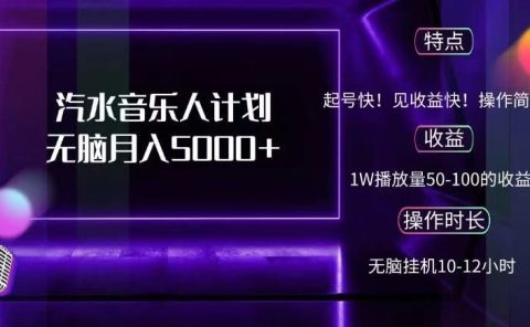 抖音汽水音乐人，计划无脑月入5000+