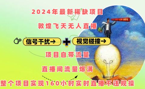 2024年最新稀缺项目敦煌飞天无人直播,内搭信号干扰+视觉碰撞防飞技术 ,项目自带流量,流量爆满,正个项目实现160小时实时直播不违规操