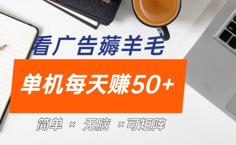 最新手机广告薅羊毛项目，单广告成本5毛，本人亲测3天，每天50+