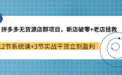 拼多多无货源店群项目,新店破零+老店拯救 12节系统课+3节实战干货立刻盈利