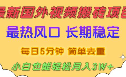 2025最新热门风口，国外视频搬砖项目，剪辑简单去重，小白也能轻松月入3W+