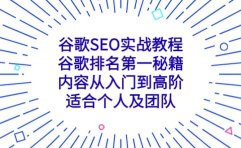 谷歌SEO实战教程：谷歌排名第一秘籍，内容从入门到高阶，适合个人及团队