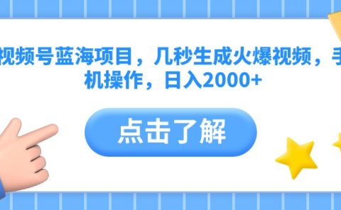 视频号蓝海项目,几秒生成火爆视频,手机操作,日入2000+vv