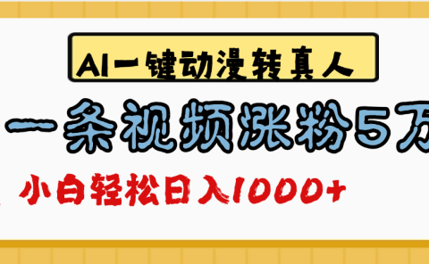 最新AI一键动漫转真人,一条视频涨粉5万,单日变现1000+
