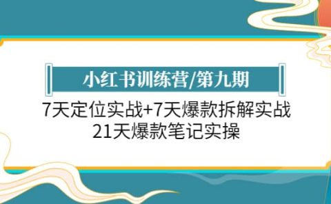 小红书训练营/第九期:7天定位实战+7天爆款拆解实战,21天爆款笔记实操