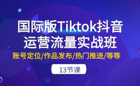 国际版Tiktok抖音运营流量实战班：账号定位/作品发布/热门推送/等等-13节