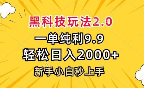 黑科技玩法2.0，一单9.9，轻松日入2000+，新手小白秒上手