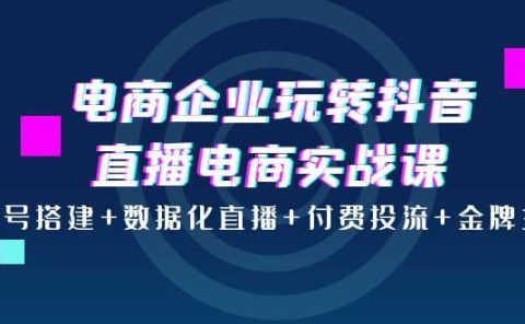 电商企业玩转抖音直播电商实战课：账号搭建+数据化直播+付费投流+金牌主播