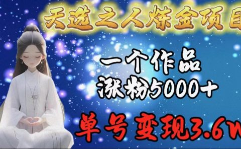 天选之人炼金项目,一个作品涨粉5000+,单号变现3.6w