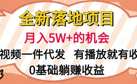 全新落地项目,月入5W+的机会,视频一键代发,有播放就有收益,0基础躺赚收益