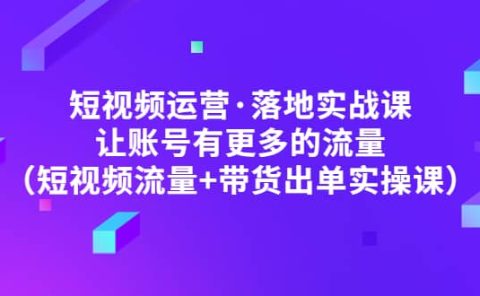 短视频运营·落地实战课 让账号有更多的流量（短视频流量+带货出单实操）