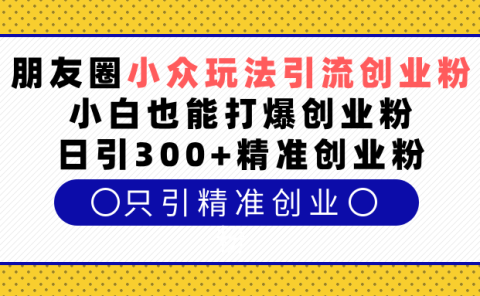 朋友圈小众玩法引流创业粉,小白也能打爆创业粉,日引300+精准创业粉