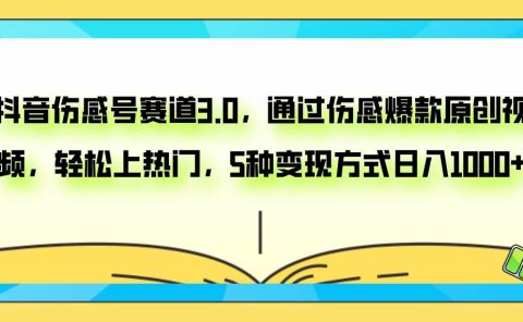 抖音伤感号赛道3.0，通过伤感爆款原创视频，轻松上热门，5种变现日入1000+