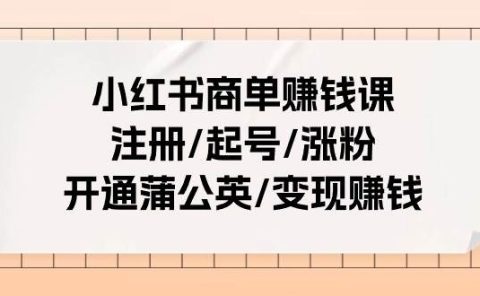 小红书商单赚钱课:注册/起号/涨粉/开通蒲公英/变现赚钱(25节课)