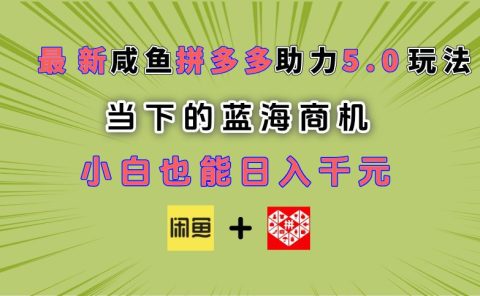 最新闲鱼拼多多助力玩法 当下的蓝海商机 新手小白也能轻松操作 实现日入千元