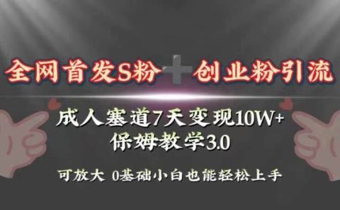 全网首发s粉加创业粉引流变现，成人用品赛道7天变现10w+保姆教学3.0