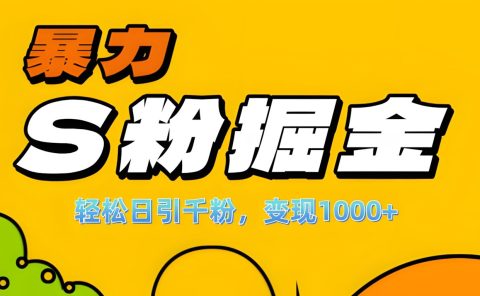 单人单机日引千粉，变现1000+，S粉流量掘金计划攻略！