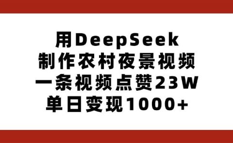 用DeepSeek制作农村夜景视频,一条视频点赞23W,单日变现1000+