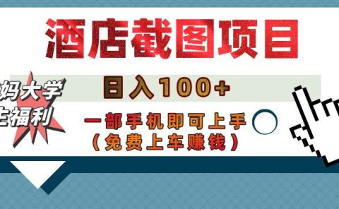 【宝妈大学生福利】酒店截图项目，日入100+，一部手机即可上手（免费上车赚钱）