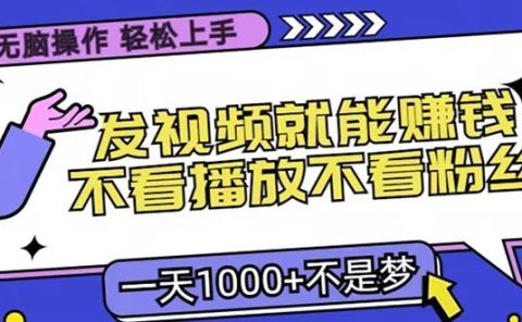 只要发视频就能赚钱?无脑操作,不看播放不看粉丝,小白轻松上手,一天1000+