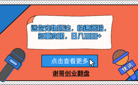 迷你宠物玩法，快速涨粉，多重变现，日入1000+