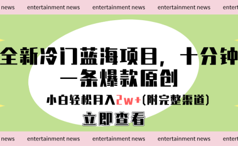全新冷门蓝海项目,十分钟一条爆款原创,小白轻松月入2w+(附完整渠道)