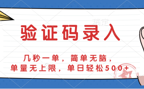 验证码录入,几秒一单,简单无脑,单量无上限,单日轻松500+